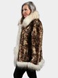 Woman's Sculptured Animal Print Mink Fur Jacket with Finn Racoon Trim