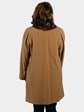 Woman's Camel Wool and Cashmere Blend 3/4 Coat with Dyed Silver Fox Fur Tuxedo