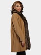 Woman's Camel Wool and Cashmere Blend 3/4 Coat with Dyed Silver Fox Fur Tuxedo