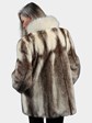 Woman's Brown Cross Mink Fur Jacket with Shadow Fox Tuxedo Front