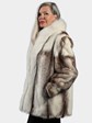 Woman's Brown Cross Mink Fur Jacket with Shadow Fox Tuxedo Front