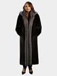 Woman's Deep Mahogany Mink Fur Coat with Indigo Fox Tuxedo Front Detachable Hood
