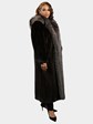 Woman's Deep Mahogany Mink Fur Coat with Indigo Fox Tuxedo Front Detachable Hood