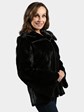 Woman's Black Semi Sheared Mink Fur Parka with Double Fur Hood