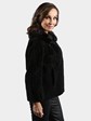 Woman's Vintage Black Broadtail Lamb Fur Jacket with Mink Collar