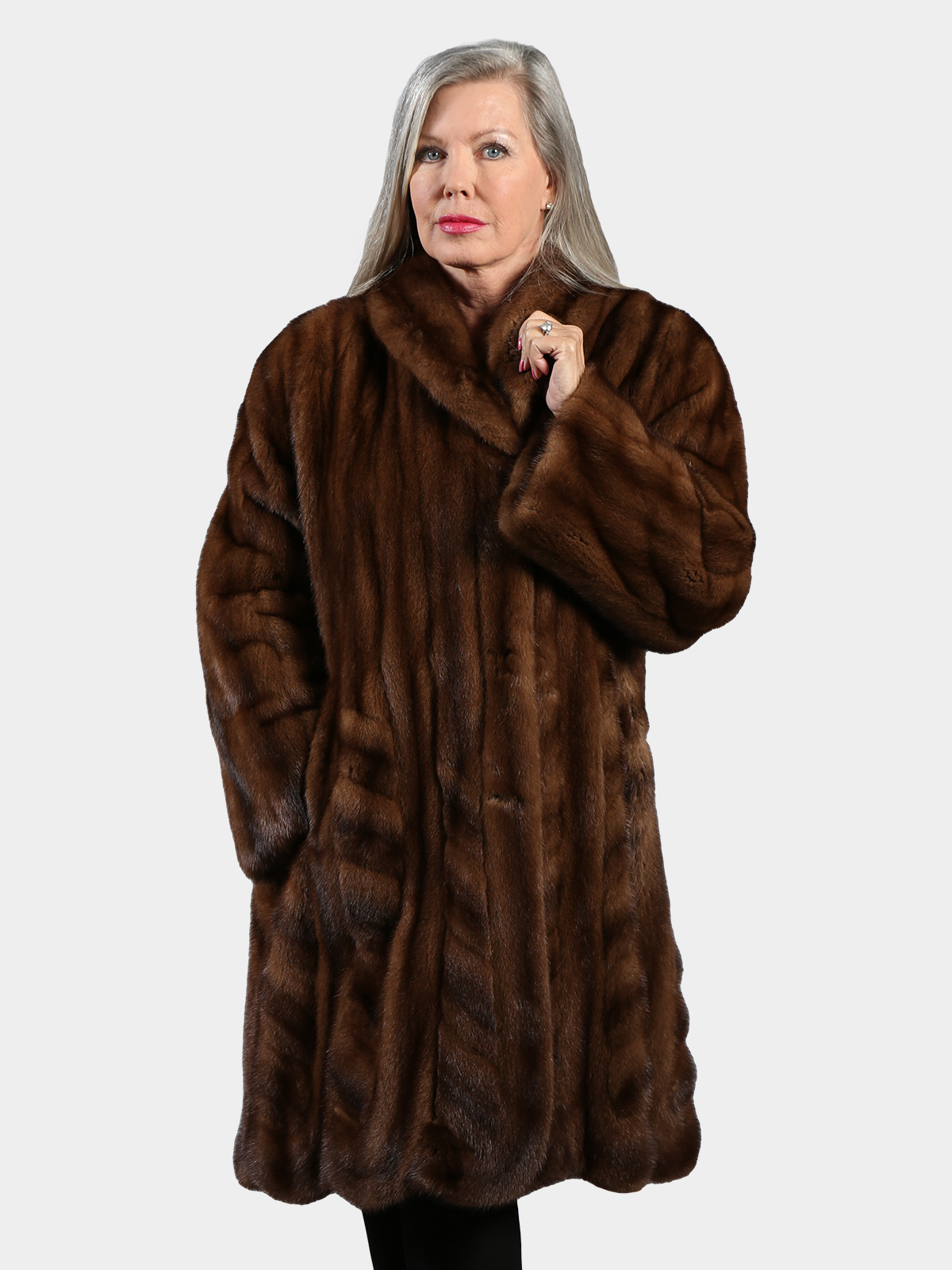 Woman's Plus Size Demi Buff Female Mink Fur Swing 7/8 Coat