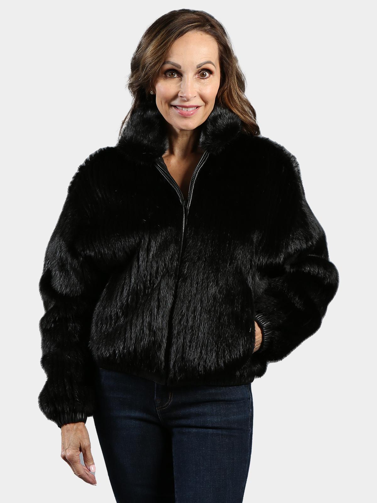 Woman's Ranch Mink Cord Cut Jacket Reversing to Black Leather