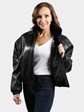 Woman's Ranch Mink Cord Cut Jacket Reversing to Black Leather