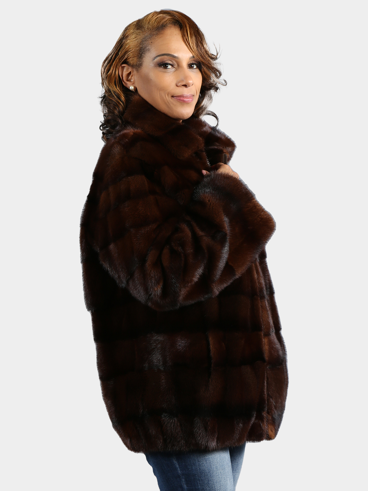 Woman's Plus Size Mahogany Mink Fur Jacket - Estate Furs