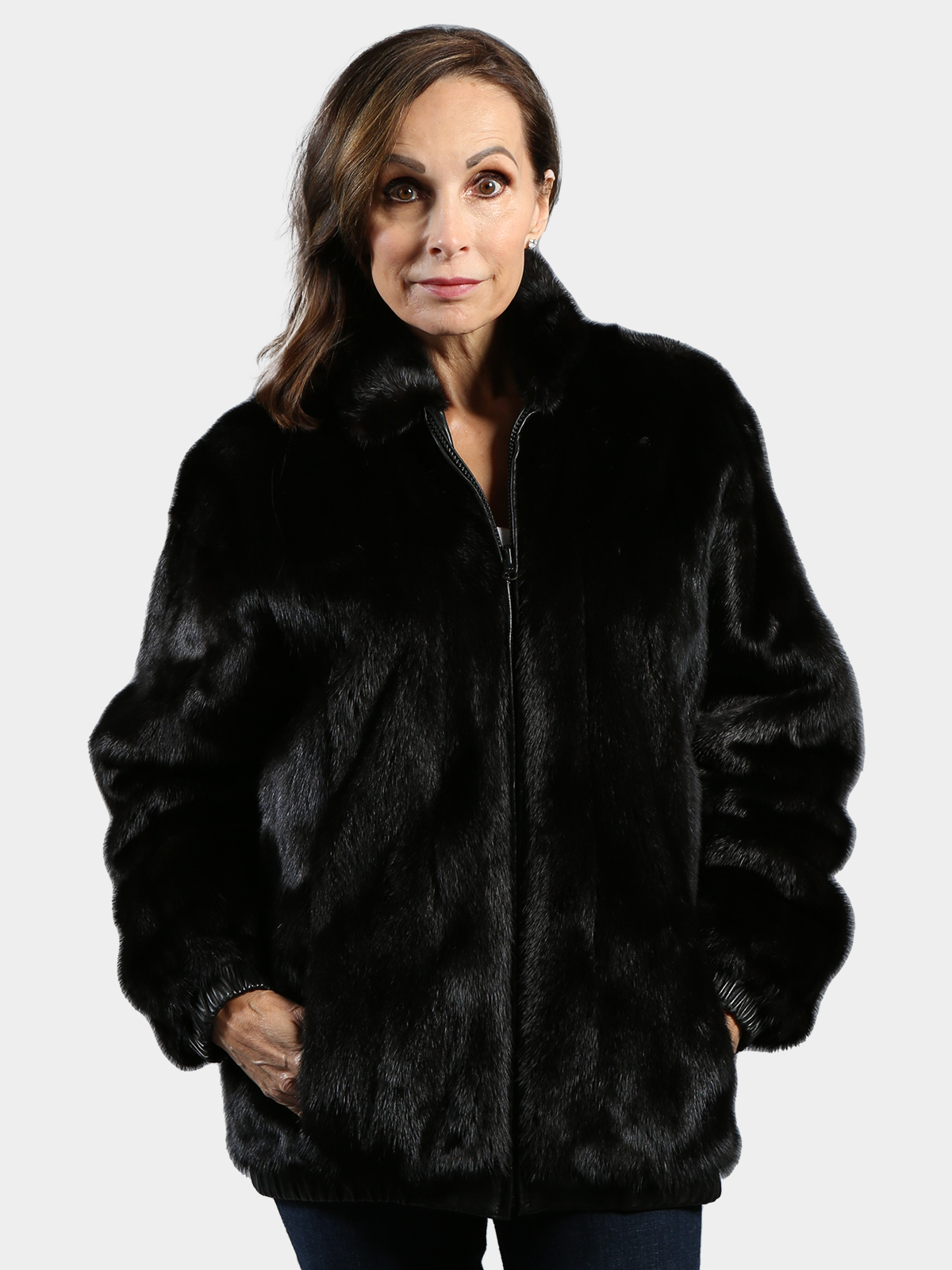 Woman's Ranch Female Mink Fur Jacket Reversing to Black Leather