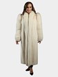 Woman's Off-white Mink Fur Coat with Fox Tuxedo Front and Sleeves