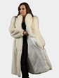 Woman's Off-white Mink Fur Coat with Fox Tuxedo Front and Sleeves