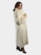 Woman's Off-white Mink Fur Coat with Fox Tuxedo Front and Sleeves