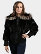 Women's Black / Brown Sculptured Mink Fur Jacket with Silver Fox Trim