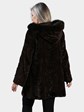 Woman's Dark Mahogany Sculptured Mink Fur Stroller with Hood Reverses to Bronze Rain Taffeta