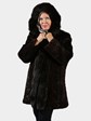 Woman's Dark Mahogany Sculptured Mink Fur Stroller with Hood Reverses to Bronze Rain Taffeta