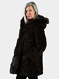 Woman's Dark Mahogany Sculptured Mink Fur Stroller with Hood Reverses to Bronze Rain Taffeta