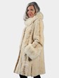 Woman's Bleached Mahogany Sculptured Mink Fur Stroller with Blush Fox Collar and Cuffs