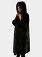 Woman's Ranch Female Mink Fur Coat with Fox Tuxedo and Detachable Hood