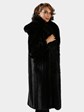 Woman's Ranch Female Mink Fur Coat with Fox Tuxedo and Detachable Hood