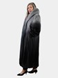 Woman's Black Grey Degrade Female Mink Fur Coat with Fox Tuxedo
