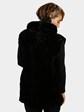Woman's Plus Size Black Sheared Mink Fur Vest with Fox Trimmed Hood Reversible to Rain Taffeta
