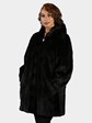 Woman's Black Sheared Mink Fur Stroller with Hood 