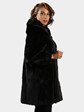 Woman's Black Sheared Mink Fur Stroller with Hood 