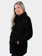 Woman's Navy / Black Shearling Lamb Fur Jacket