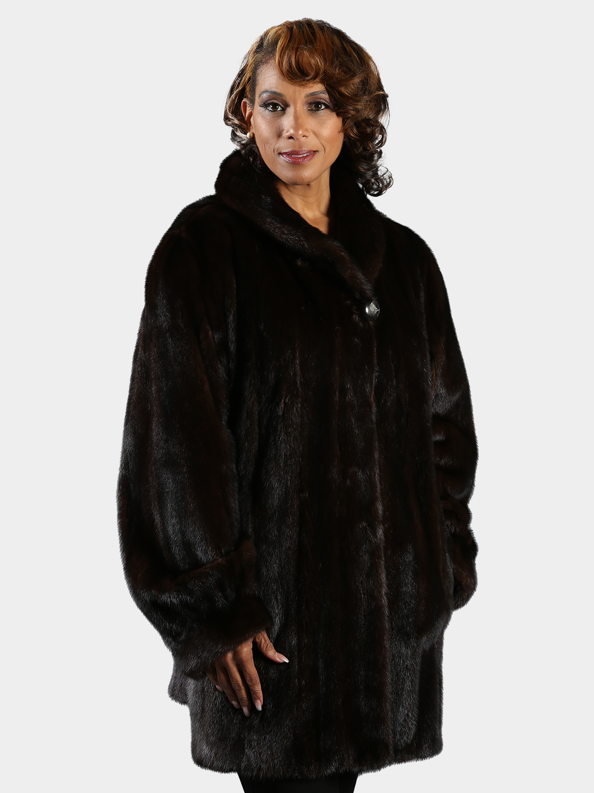 Woman's Plus Size Dark Mahogany Female Mink Fur Stroller