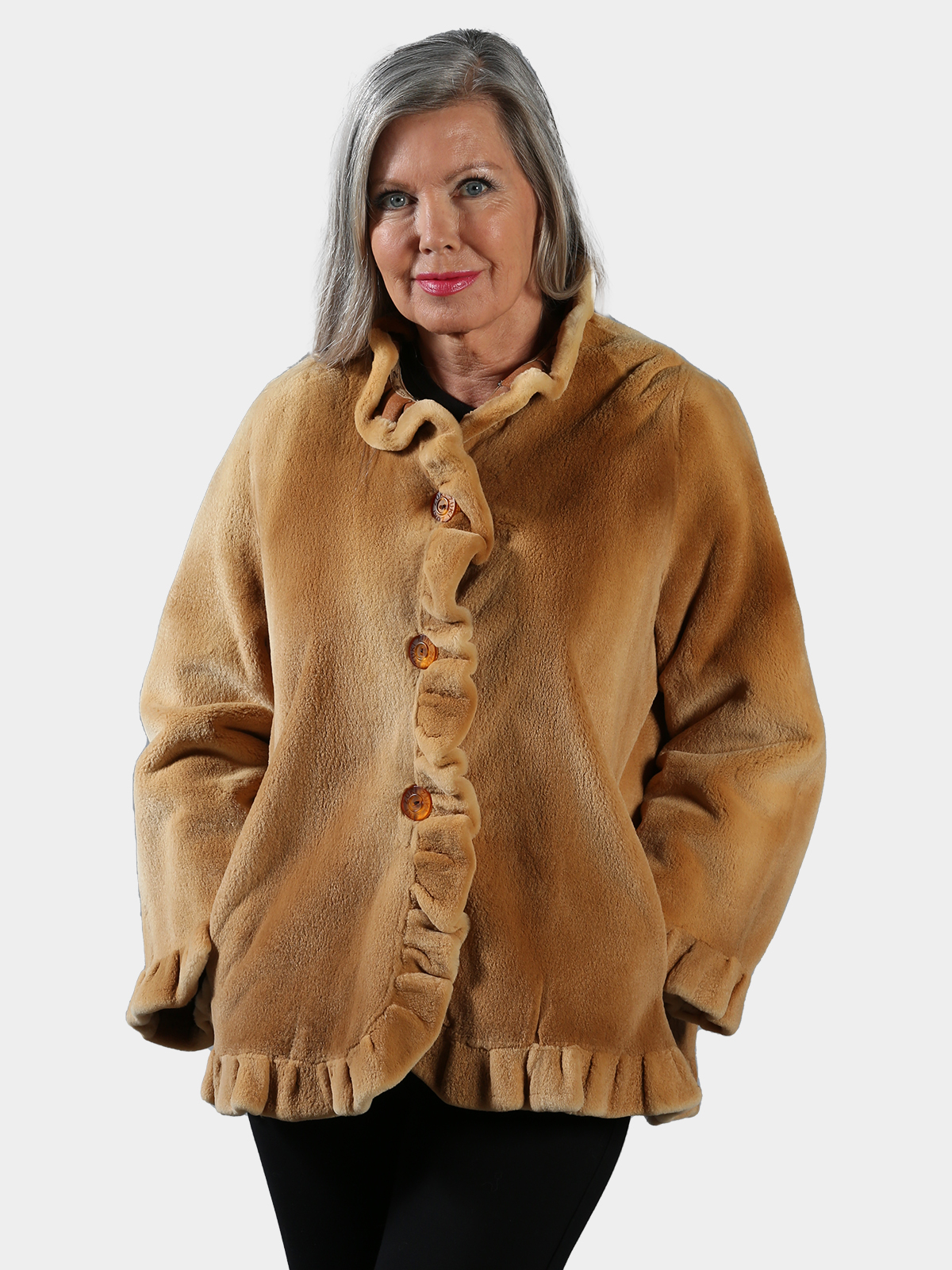 Woman's Zuki Gold Sheared Mink Fur Jacket Reversing to Suede