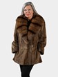 Woman's Mocha Sheared Mink Jacket with Large Sable Collar