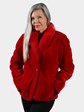 Woman's Red Sheared Mink Fur Jacket
