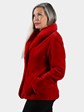 Woman's Red Sheared Mink Fur Jacket