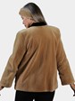 Woman's Camel Sheared Mink Fur Jacket with Black Mink Trim and Headband