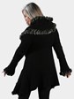 Woman's Black Wool Blend Knit Sweater with Rex Rabbit Fur Trim