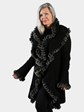 Woman's Black Wool Blend Knit Sweater with Rex Rabbit Fur Trim