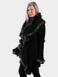 Woman's Black Wool Blend Knit Sweater with Rex Rabbit Fur Trim