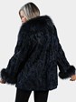 Woman's Navy Broadtail Lamb Fur Jacket with Dyed Mink and Silver Fox Collar