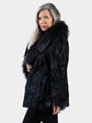 Woman's Navy Broadtail Lamb Fur Jacket with Dyed Mink and Silver Fox Collar