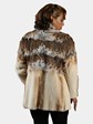 Woman's Golden White Semi Sheared Mink Fur Jacket with Cat Lynx Bodice