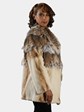 Woman's Golden White Semi Sheared Mink Fur Jacket with Cat Lynx Bodice