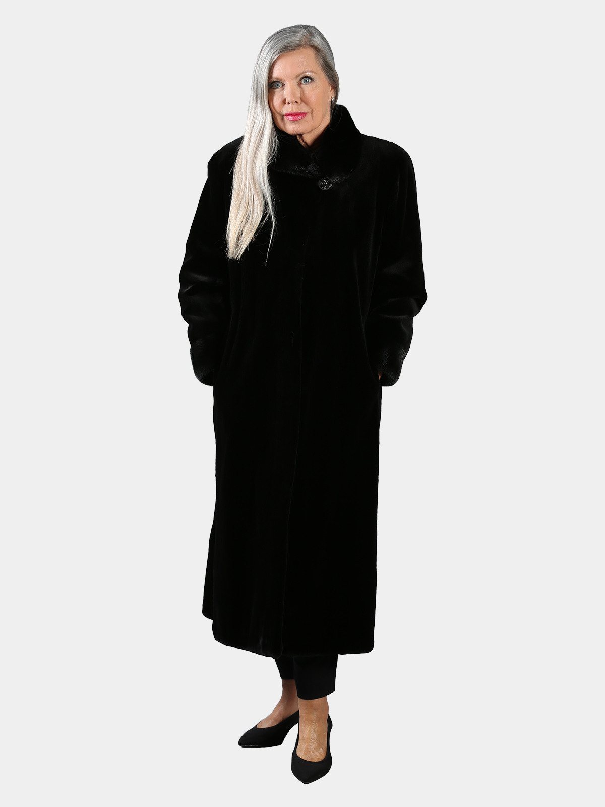 Woman's Black Sheared Mink Fur Coat Reversing to Rain Taffeta