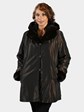 Woman's Dark Brown Sheared Mink Fur Jacket with Detachable Hood and Reversible