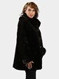 Woman's Dark Brown Sheared Mink Fur Jacket with Detachable Hood and Reversible