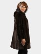 Woman's Brown Sheared Mink Fur Stroller with Hood (Reversible)