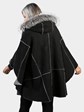 Woman's Plus Size Black Shearling Lamb Fur Cape with Hood