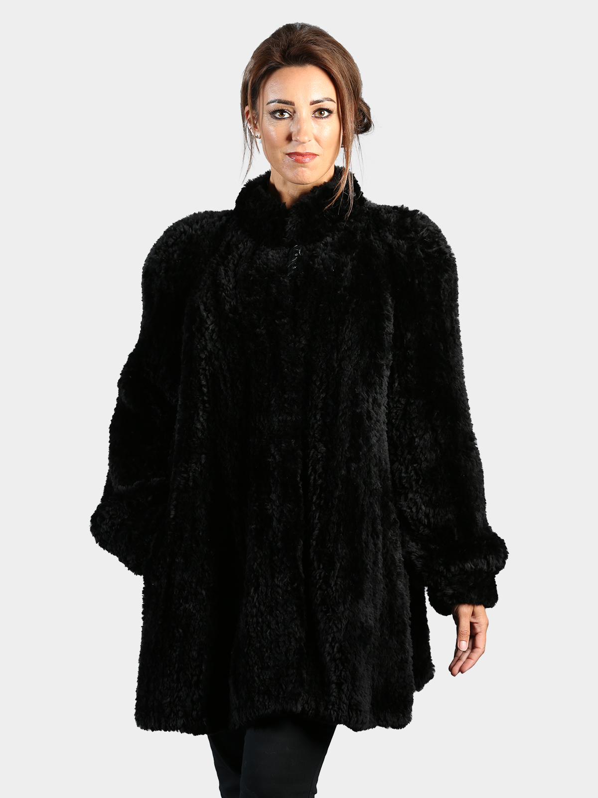 Woman's Plus Size Black Paula Lishman Knit Sheared Beaver Fur Stroller