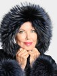 Woman's Navy Alpaca Wool Cape with Silver Fox Fur Trim