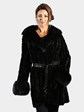 Woman's Rizal Black Sheared and Knit Rex Rabbit and Fox Fur Stroller with Belt
